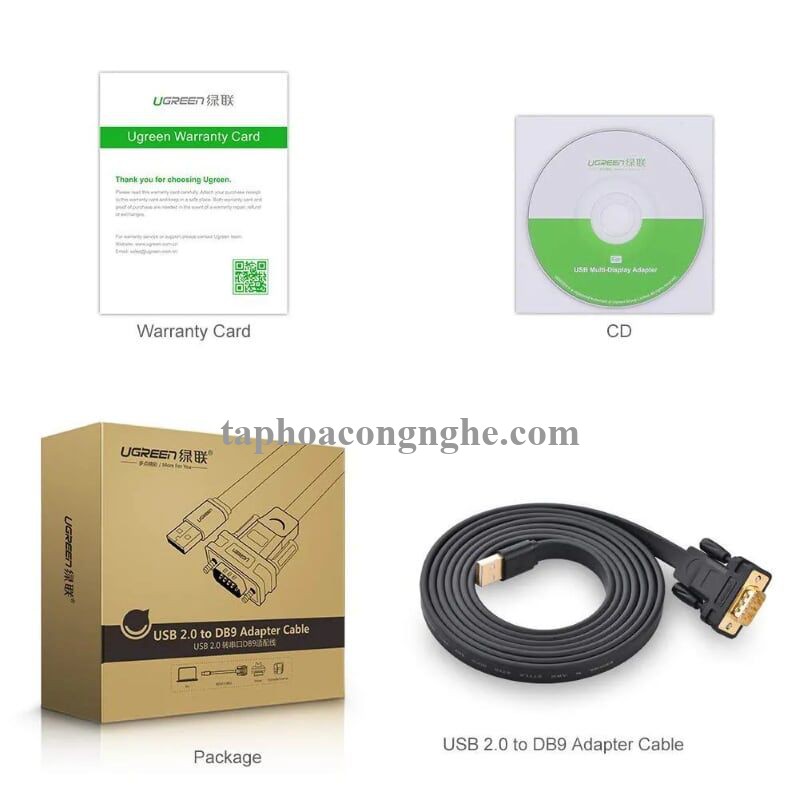 Ugreen 20221 3M Cáp tín hiệu chuyển đổi USB 2.0 sang COM RS232 dáng dẹt cao cấp CR107 30020221